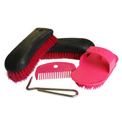 Kit de pansage équitation adulte SCHOOLING 5 pièces rose