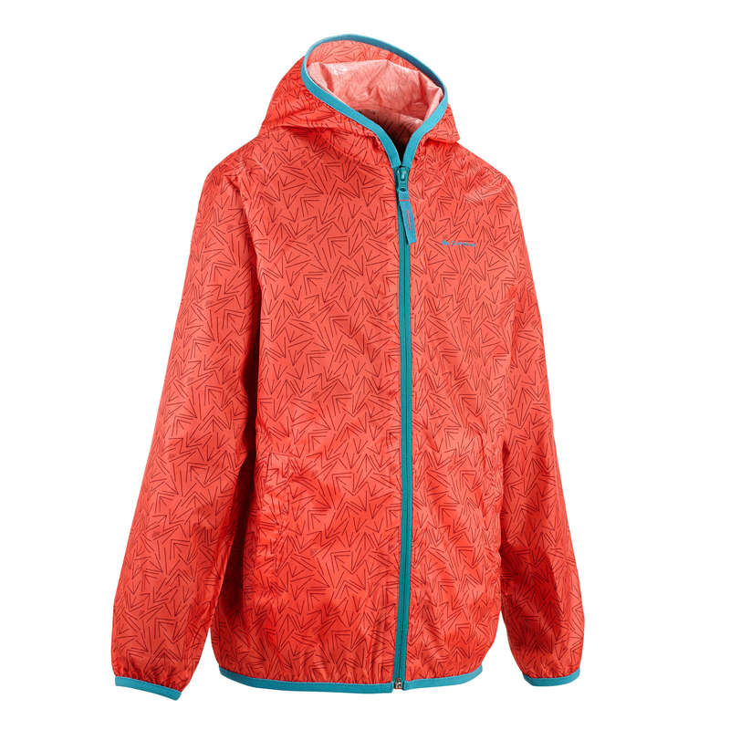 QUECHUA RainCut Zip Children's Jacket Coral Print