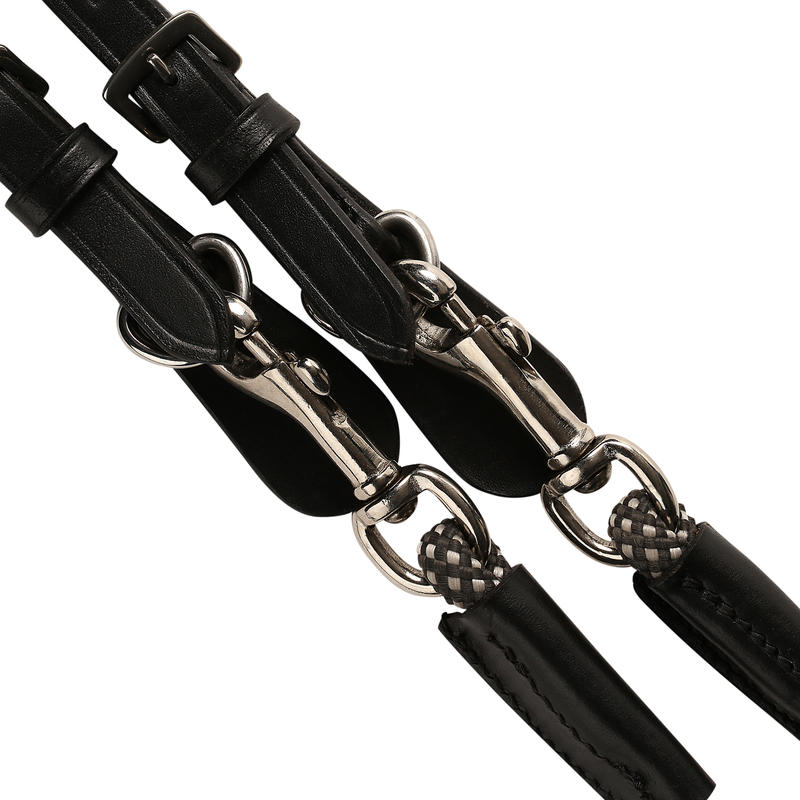 Romeo Horse Riding Leather and Rope Running Reins - Black - Decathlon