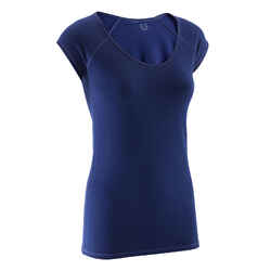 Women's Short-Sleeved Slim-Fit Gym & Pilates T-Shirt - Navy Blue
