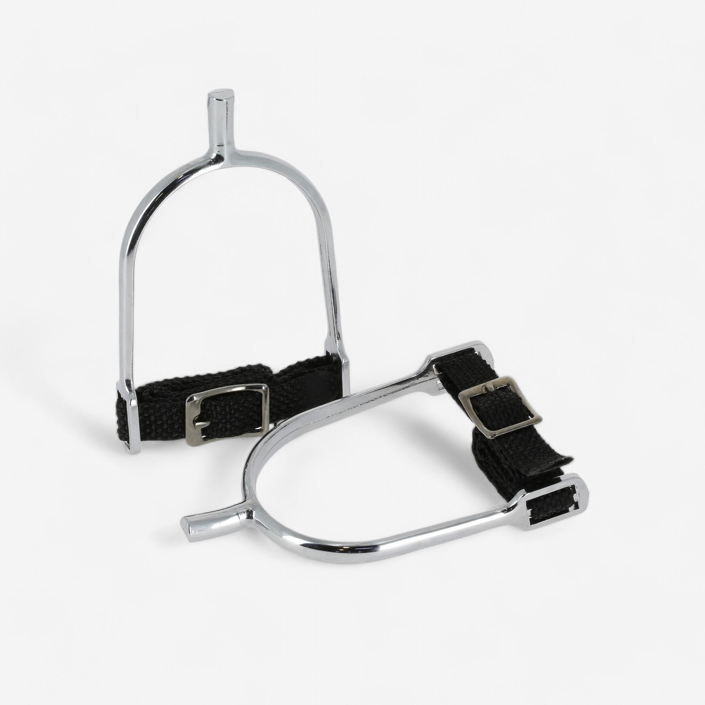 Men's riding spurs with square toe + straps - 20 mm