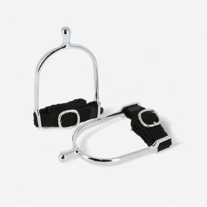 Éperons équitation homme bout rond + lanières - 20 mm Éperons équitation homme bout rond + lanières - 20 mm