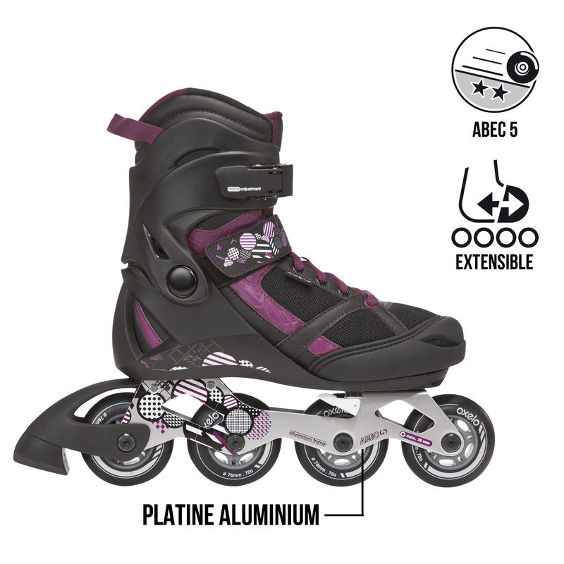 PLAY 7 junior fitness inline skates BLACK FUCHSIA Decathlon