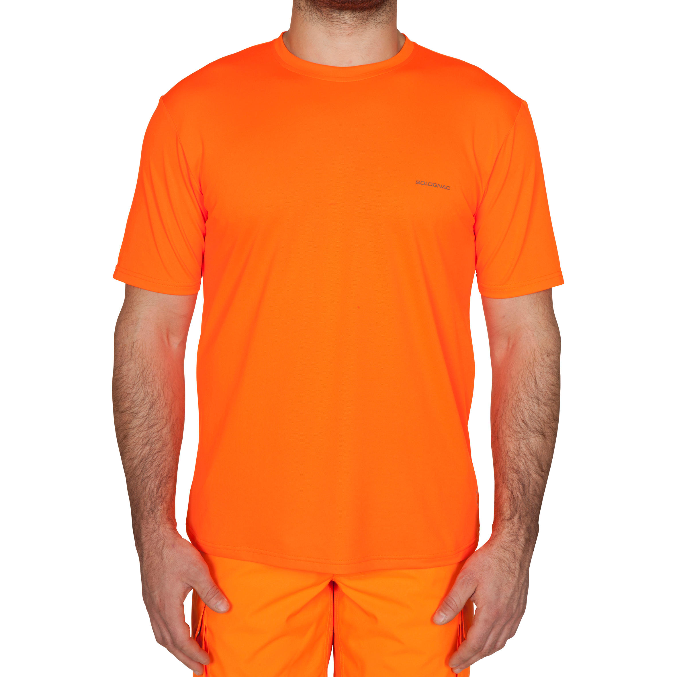 Camiseta Manga Corta Hombre Caza Solognac 300 Transpirable Fluo Alta Visibilidad 1/4