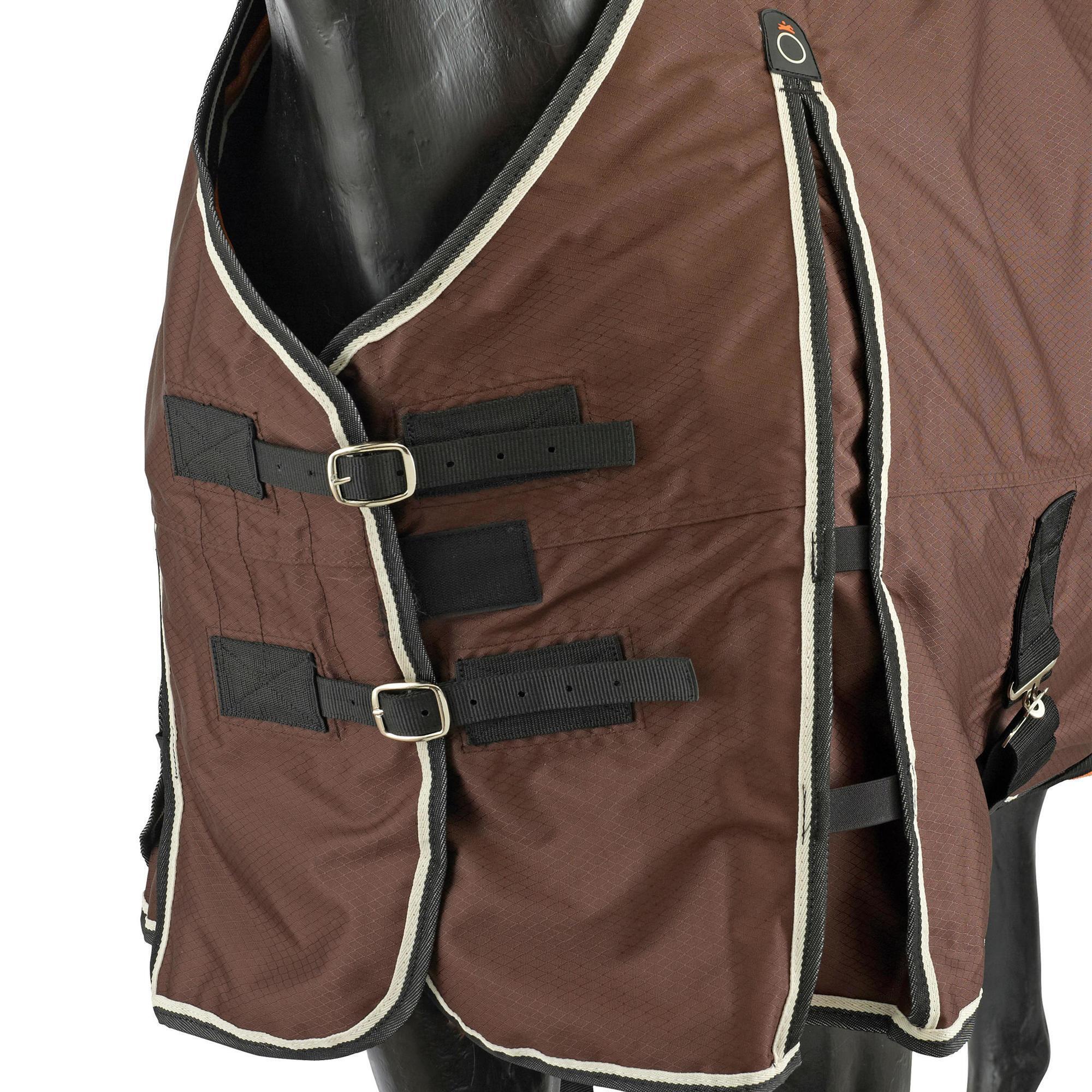 Horse Riding Waterproof Turnout Sheet for Horse & Pony Allweather Light - Brown 3/5