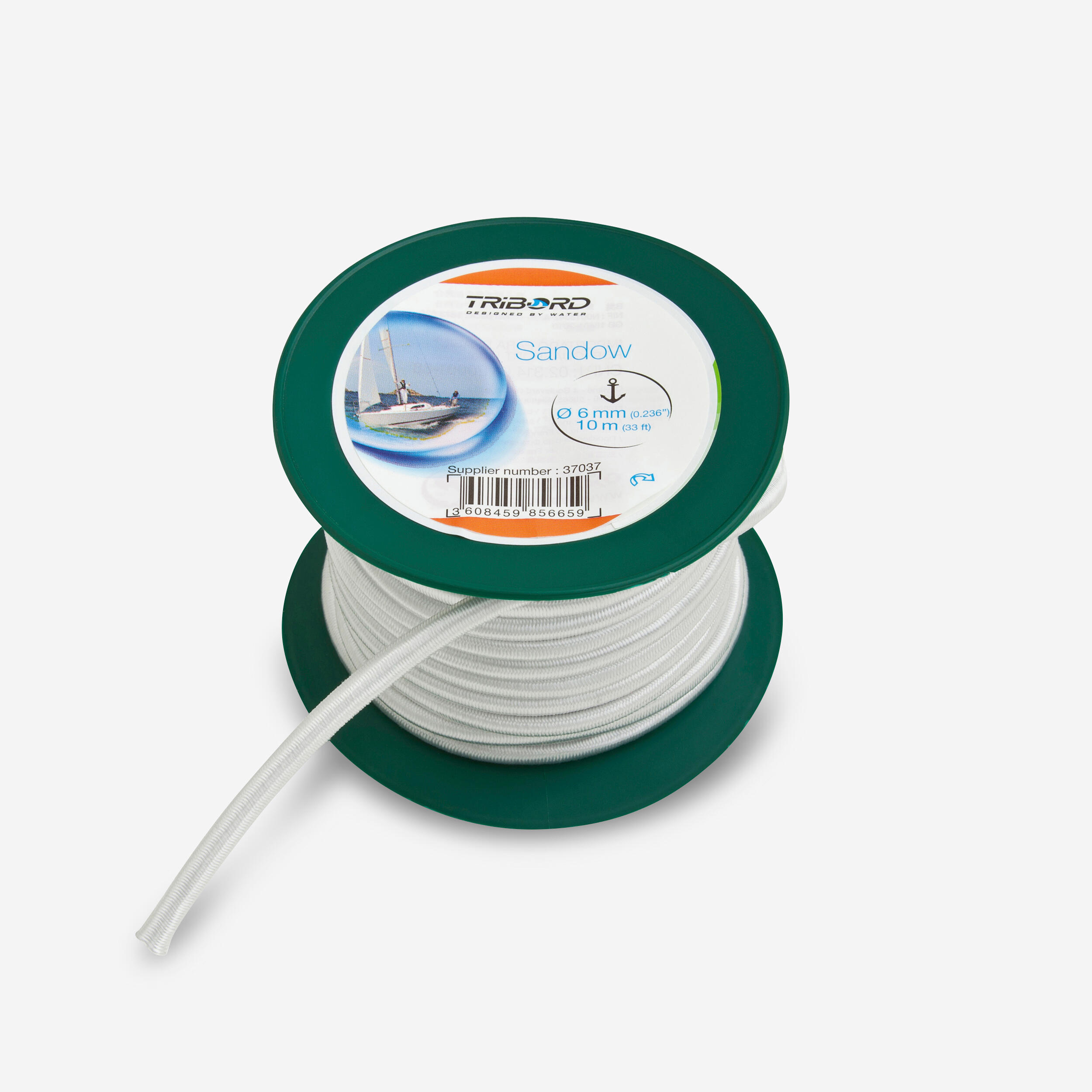 Sailing Bungee Cord Reel 6 mm x 10 m - White - TRIBORD