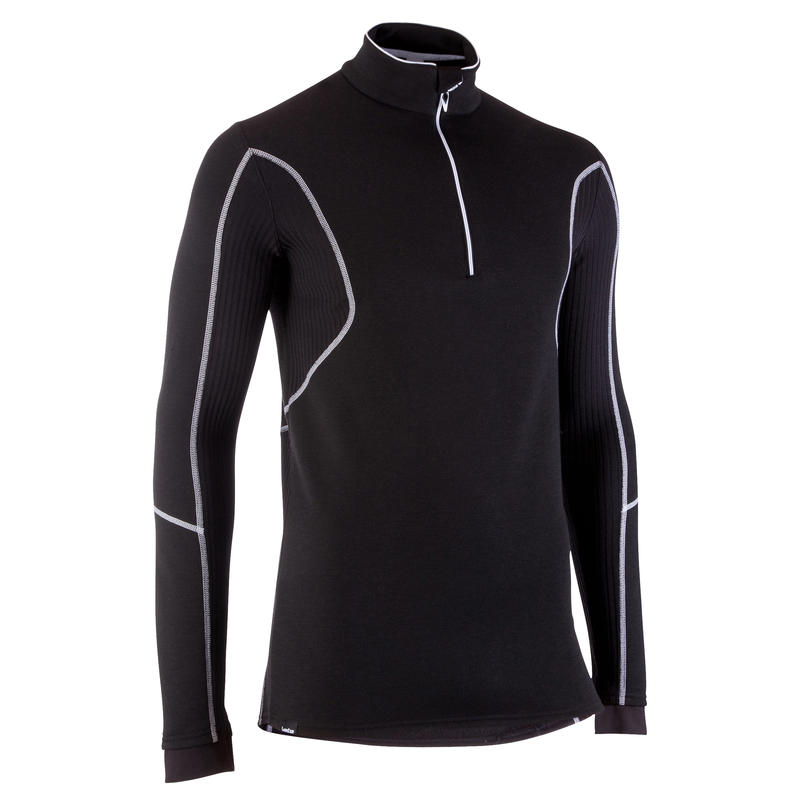 WEDZE X WARM MEN'S SKI BASE LAYER BLACK WOOL Decathlon