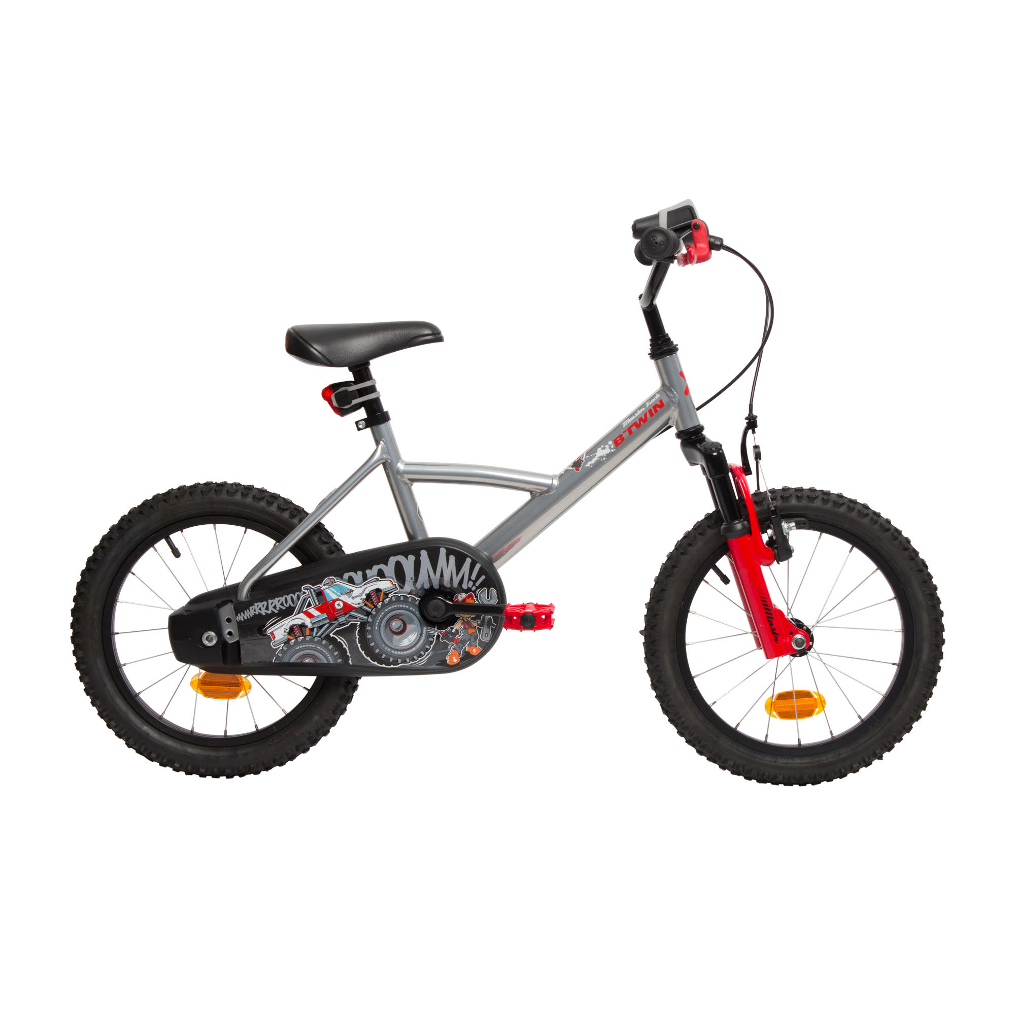 BTWIN Monster Truck Children's 16" Bike - Grey/Red