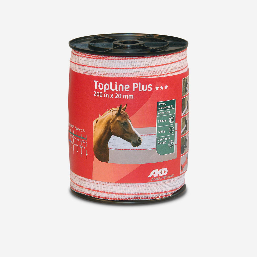 Aptvėrimo jojimui juosta „Top Line Plus“, 20 mm x 200 m, balta