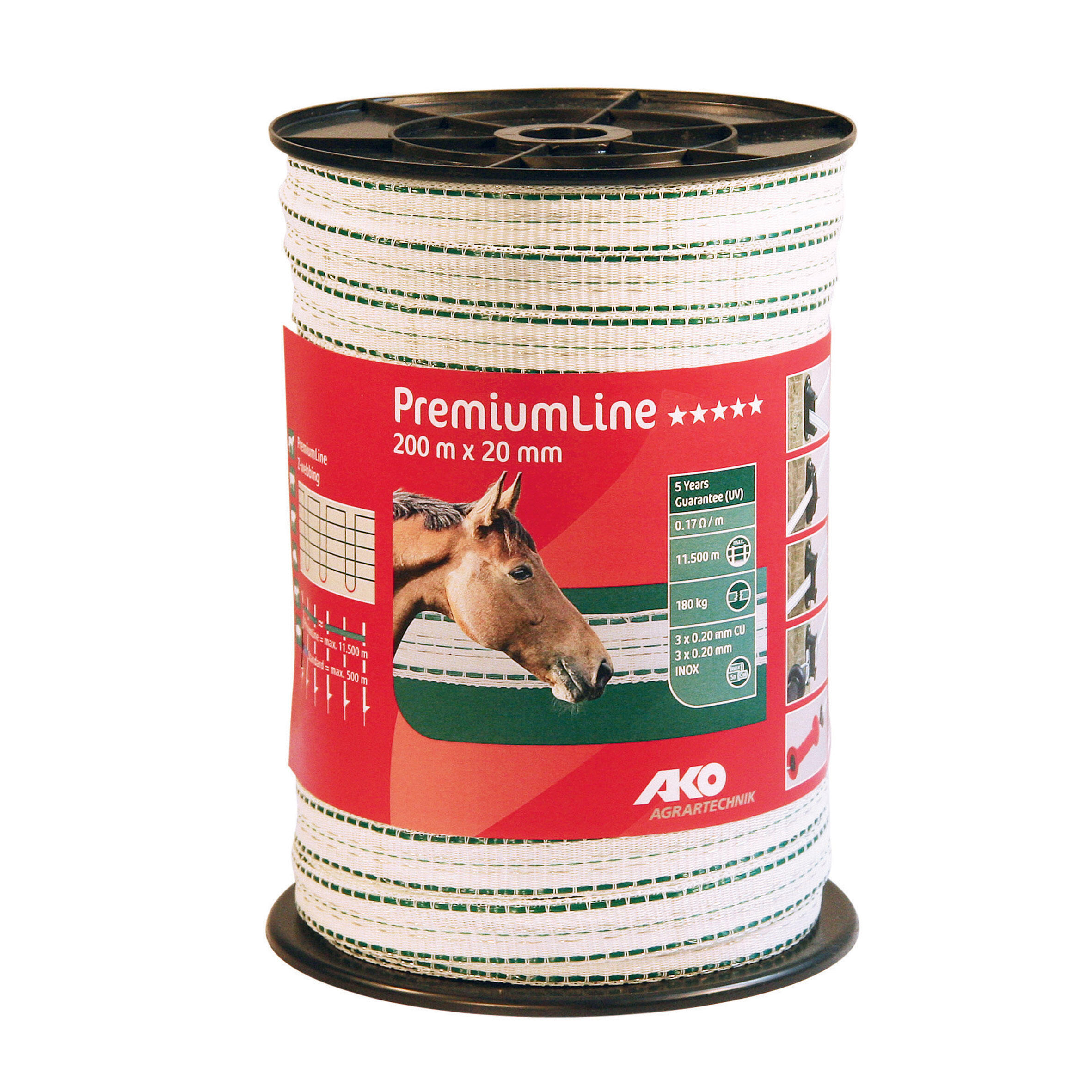 20 mm x 200 m Premium Line Horse Riding Fencing Tape - White 1/1