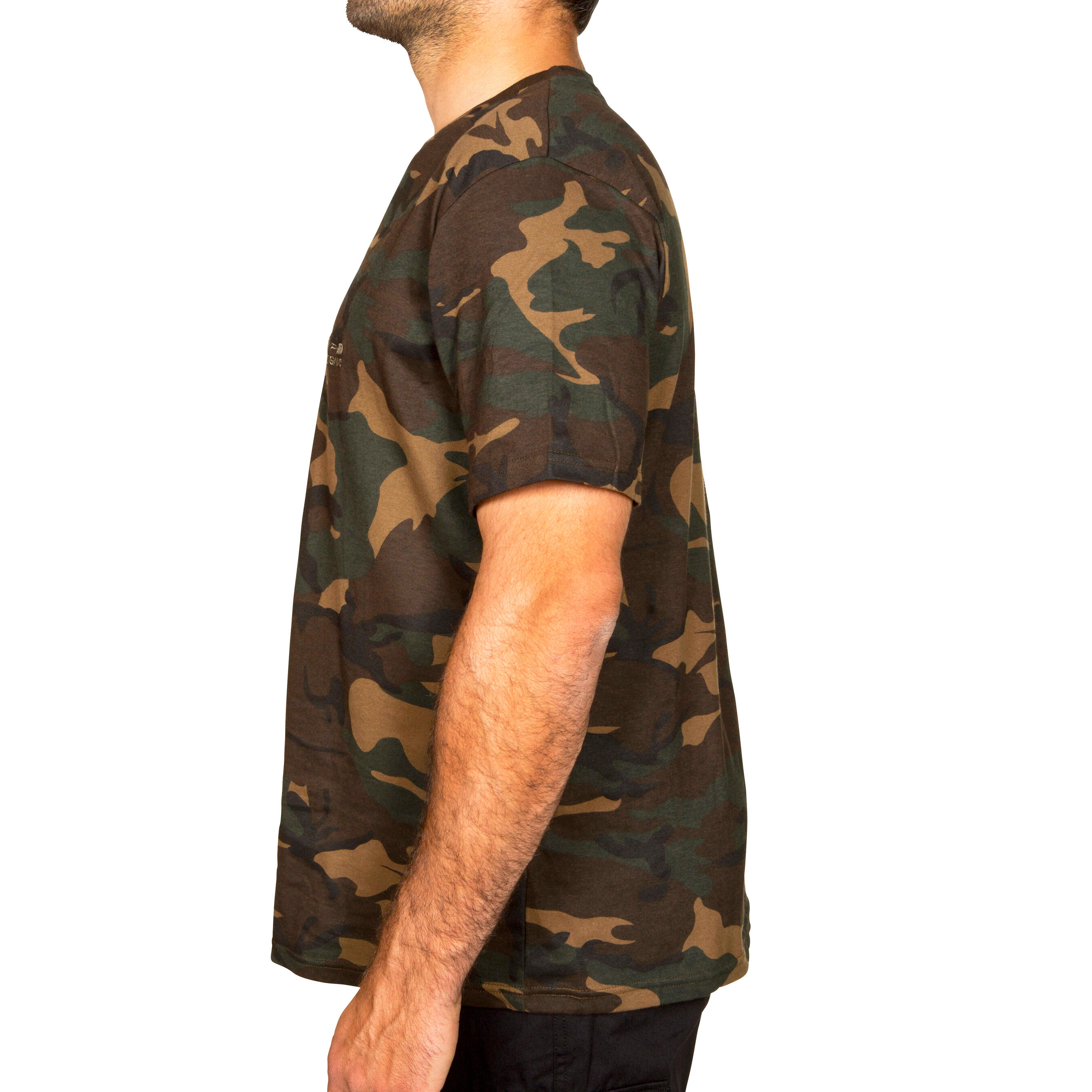 T-shirt manches courtes chasse 100 camouflage woodland vert 6/7