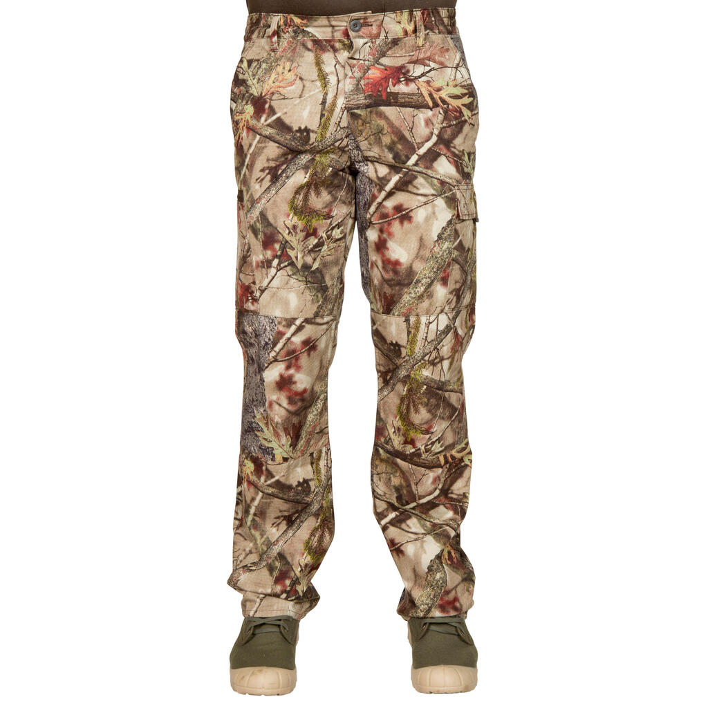 HUNTING BREATHABLE SILENT COTTON TROUSERS 100 TREEMETIC CAMOUFLAGE