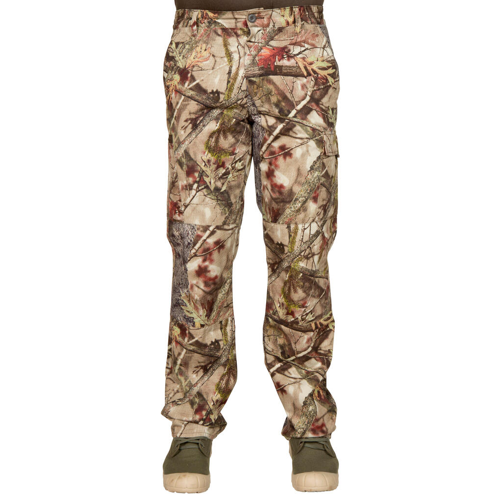 PANTALON CHASSE 100 RESPIRANT SILENCIEUX COTON CAMOUFLAGE FORET