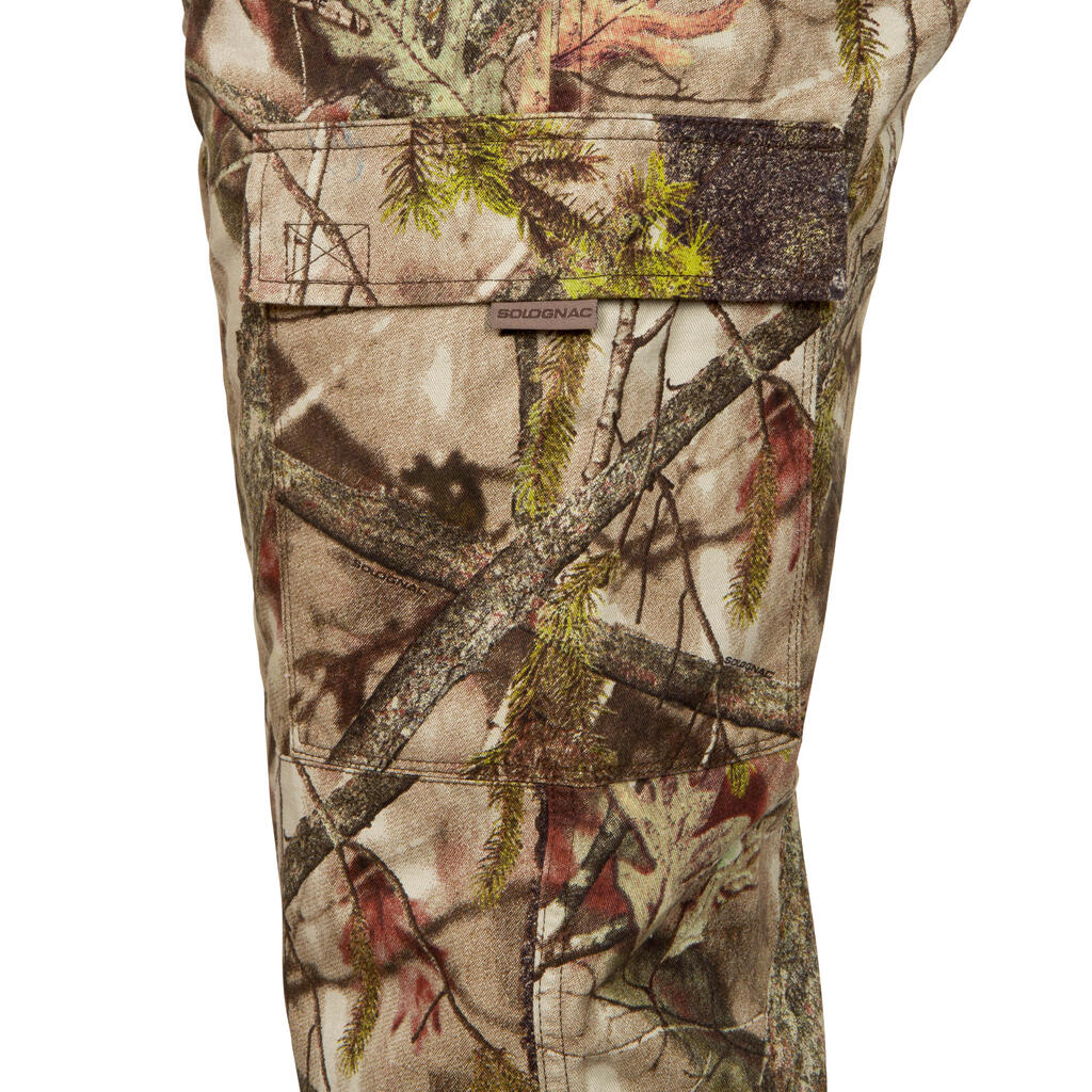 HUNTING BREATHABLE SILENT COTTON TROUSERS 100 TREEMETIC CAMOUFLAGE