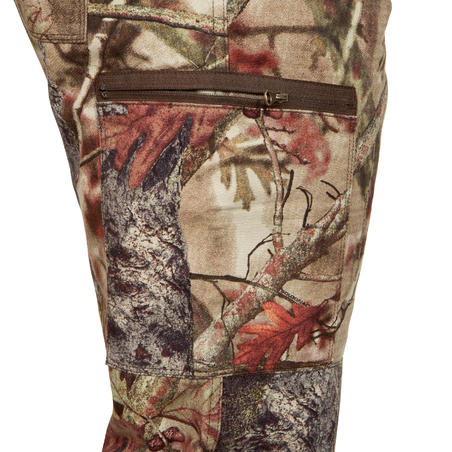 PANTALON CHASSE 100 RESPIRANT SILENCIEUX COTON CAMOUFLAGE FORET