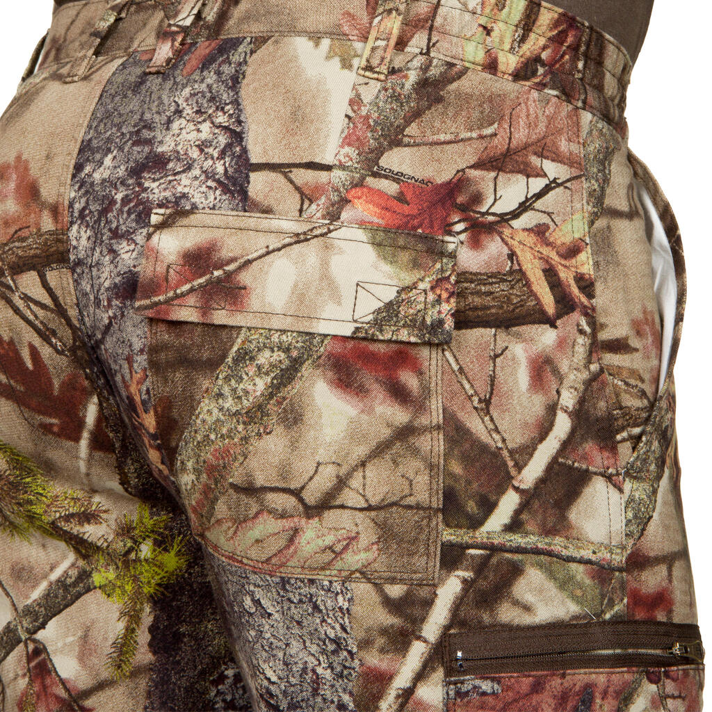 PANTALON CHASSE 100 RESPIRANT SILENCIEUX COTON CAMOUFLAGE FORET