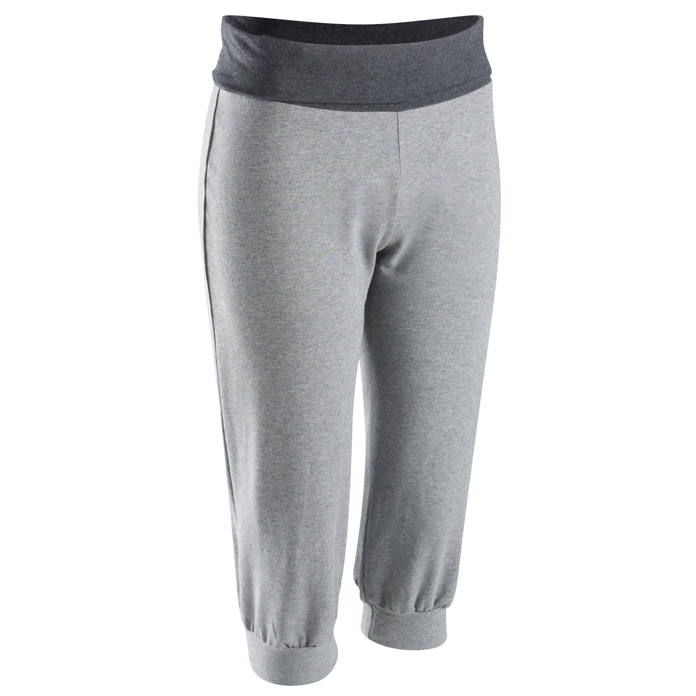 Women's gentle gymnastics, yoga organic cotton cropped trousers - light grey 1/7