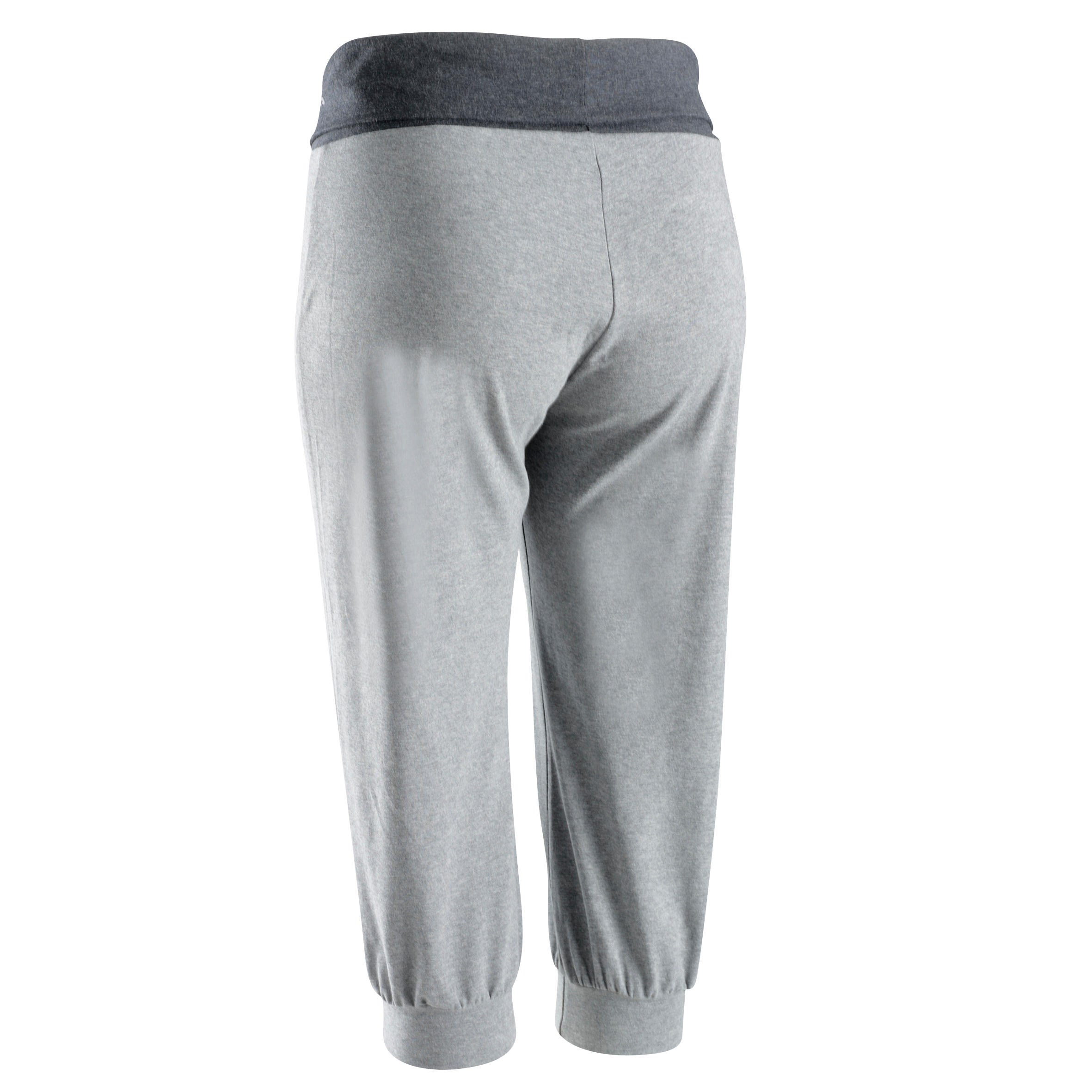 Women's gentle gymnastics, yoga organic cotton cropped trousers - light grey 2/7