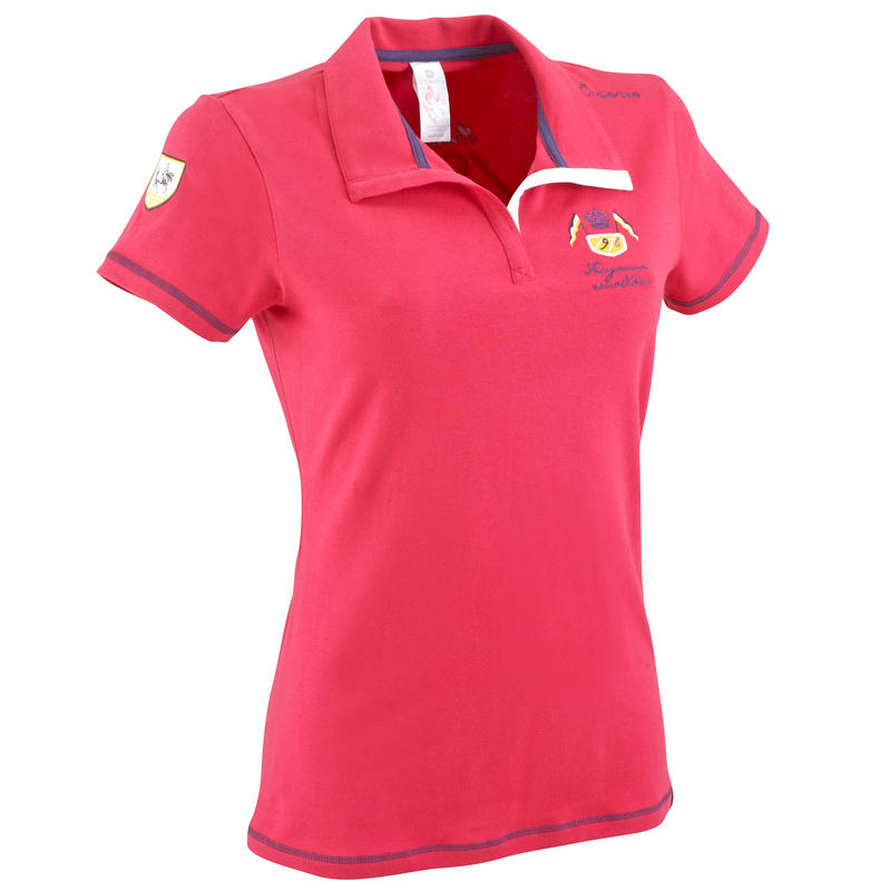 Women's VINTAGE horse riding polo shirt, cherry red Decathlon