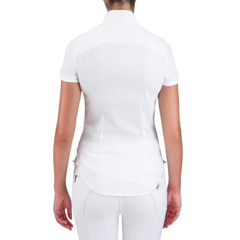 Chemise de concours manches courtes équitation femme blanc broderie argent