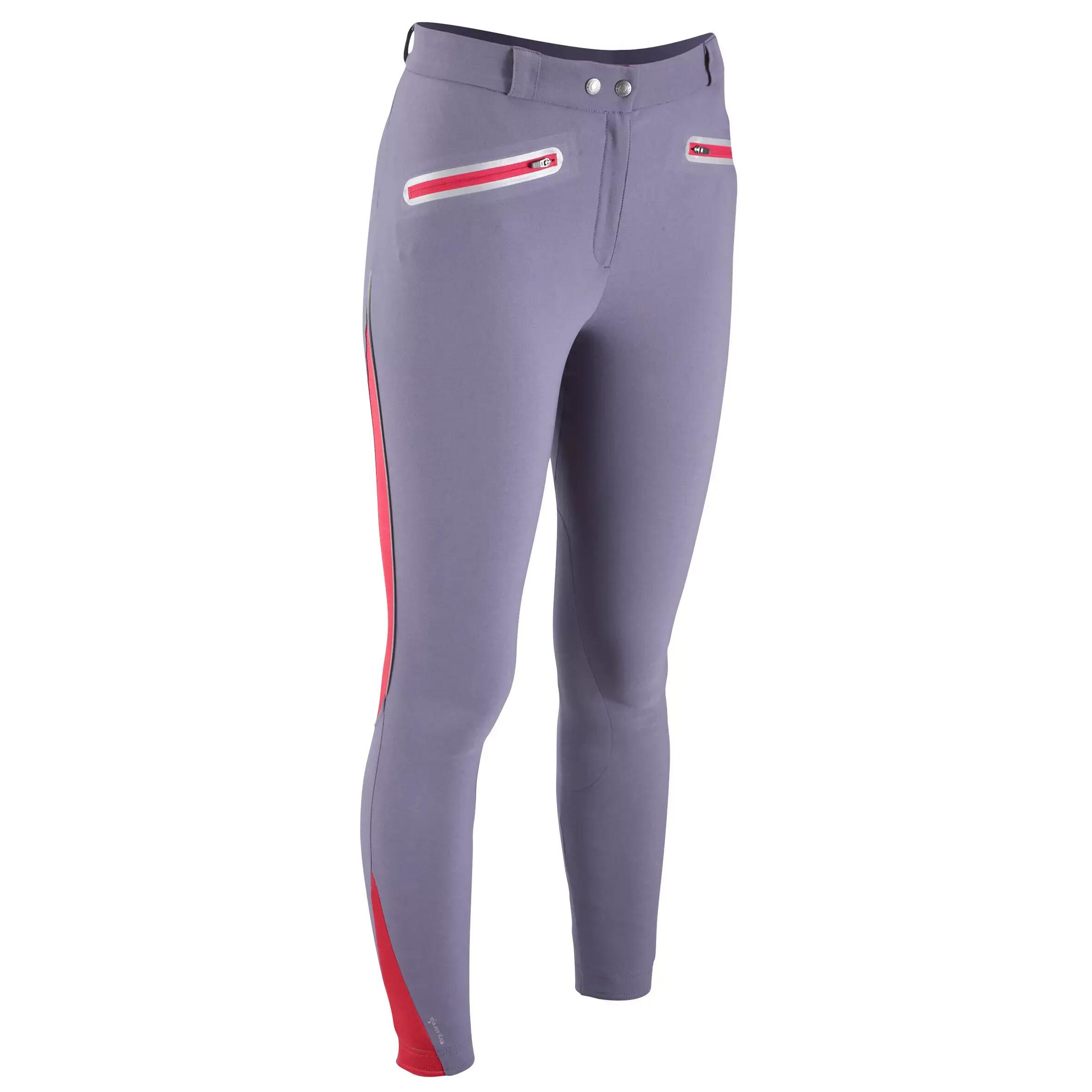 Training Mesh Women's Light Horse Riding Jodhpurs - Grey/Pink 1/3