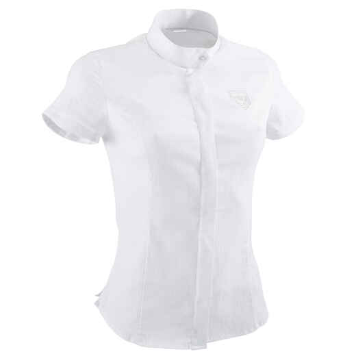 
      Women's Short-Sleeved Horse Riding Competition Shirt - White/Silver Embroidery
  