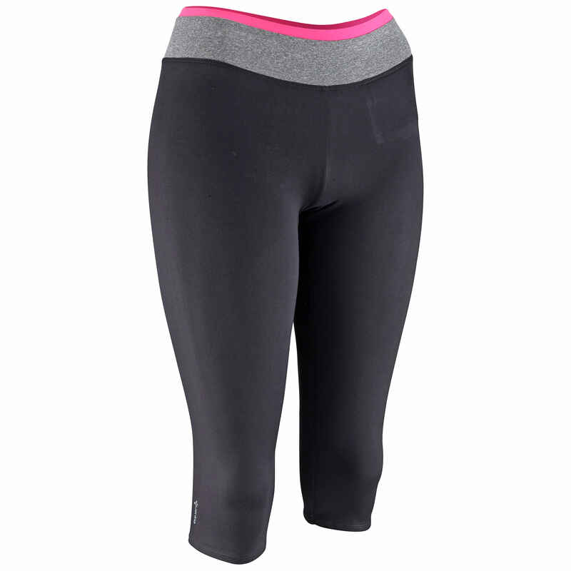 Energy Women's Fitness Cropped Bottoms with Colour-Contrast Waistband - Black