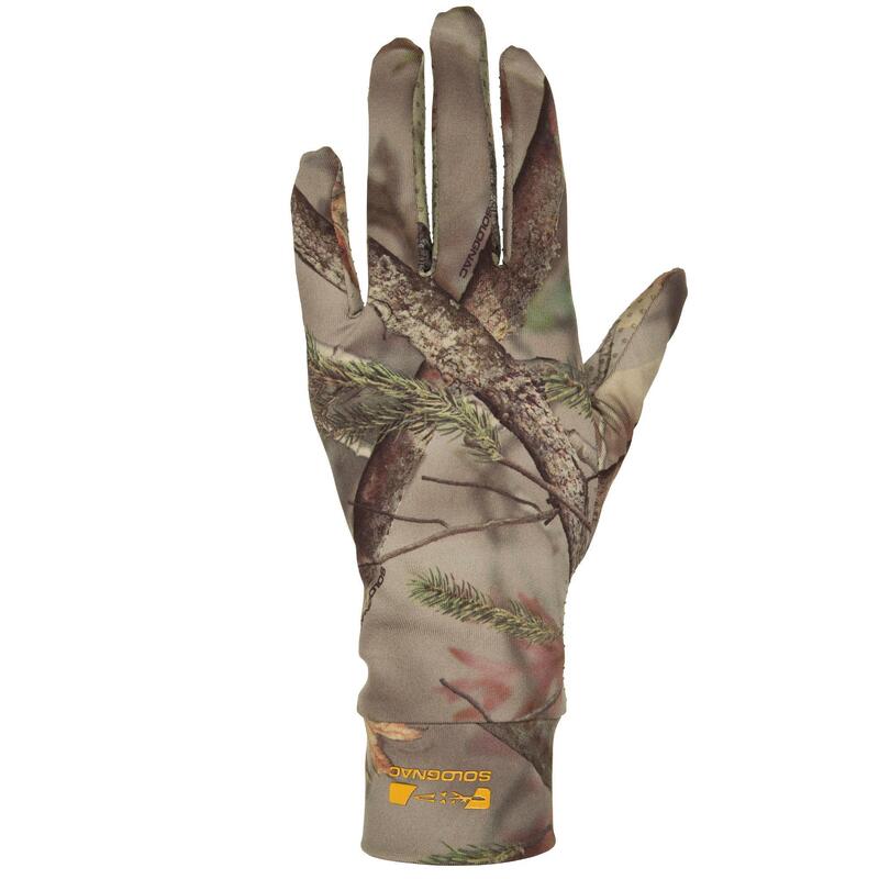 HUNTING GLOVES 100 THIN STRETCH - WOODLAND CAMOUFLAGE