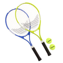 KIT 2 RAQUETTES DE TENNIS TR700 BLEU JAUNE