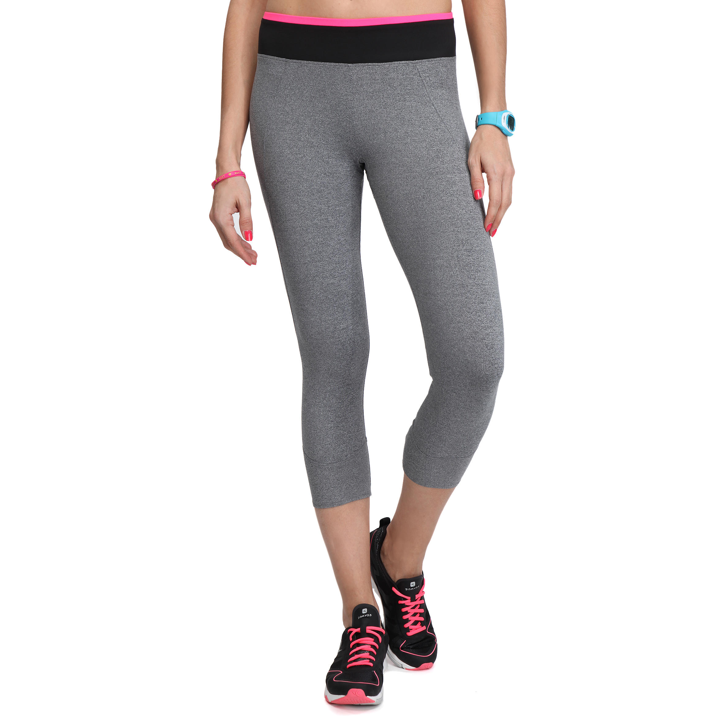 Breathe Women's Fitness 7/8 Leggings - Mott Grey, Two-colour Contrast Waistband 1/12