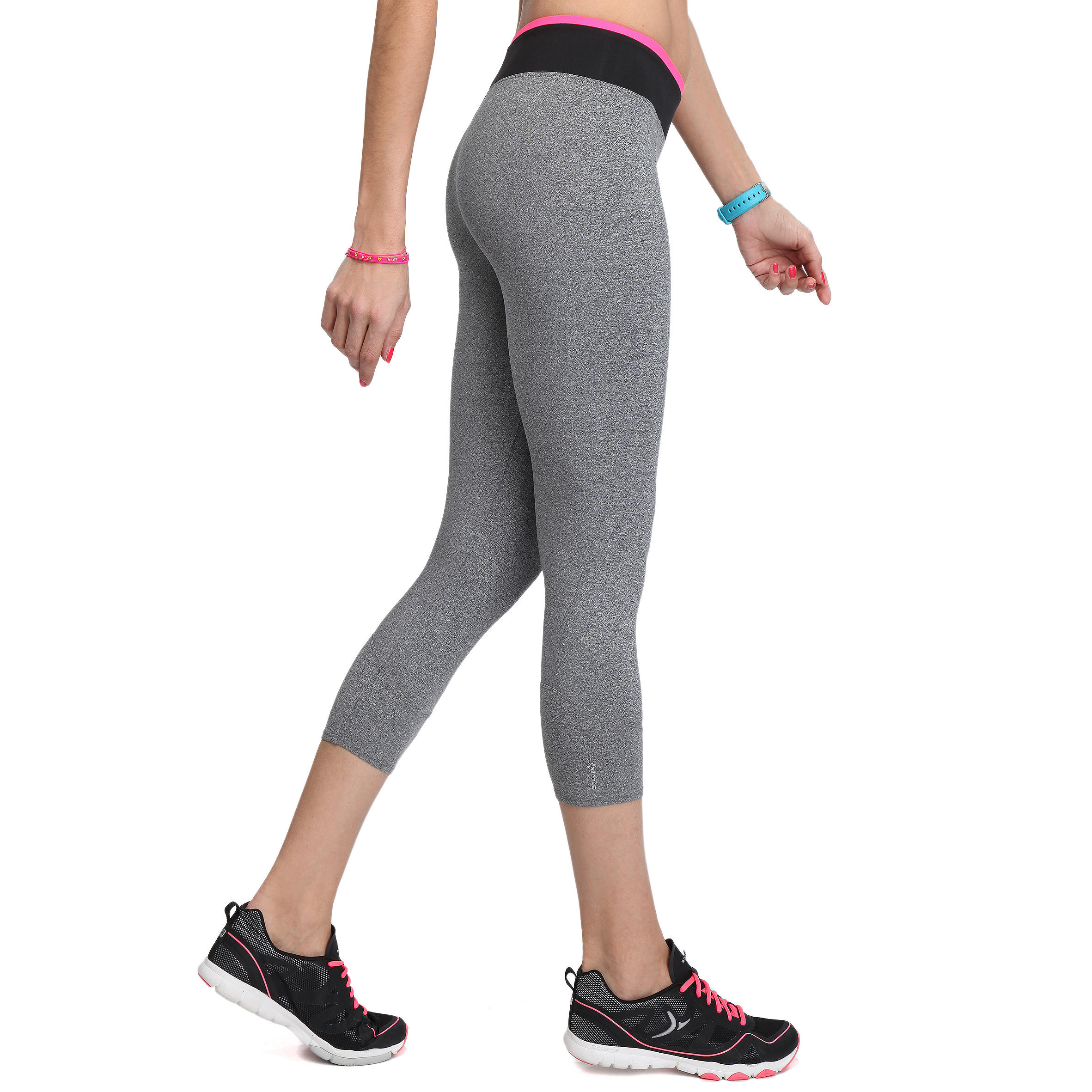 Breathe Women's Fitness 7/8 Leggings - Mott Grey, Two-colour Contrast Waistband 2/12