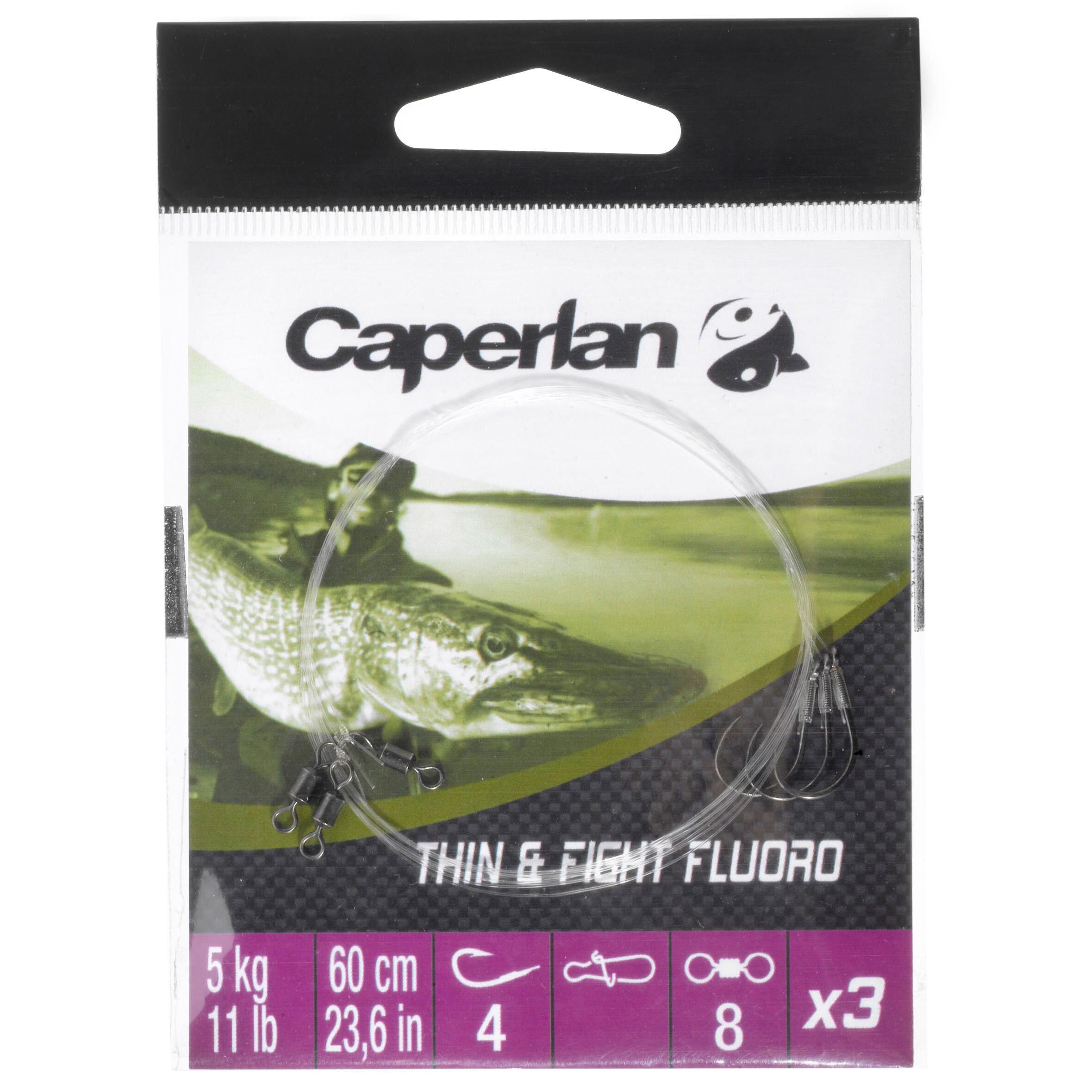 CAPERLAN THIN & FIGHT SINGLE/FLUORO 5 kg x 3 predator fishing leader