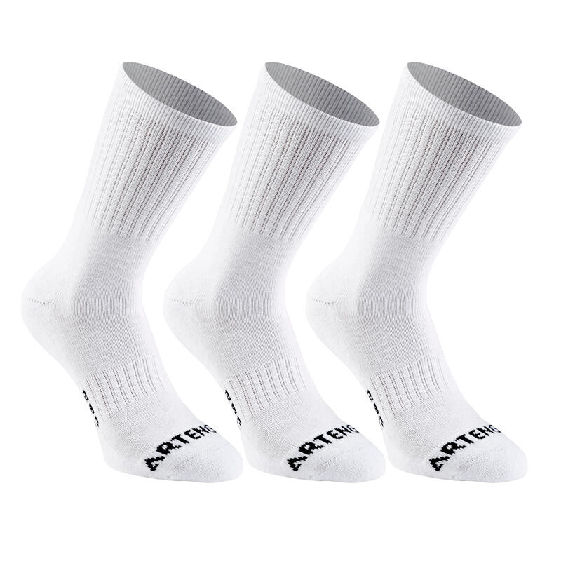 CHAUSSETTES DE SPORT HAUTES ADULTE RS800 BLANC LOT DE 3