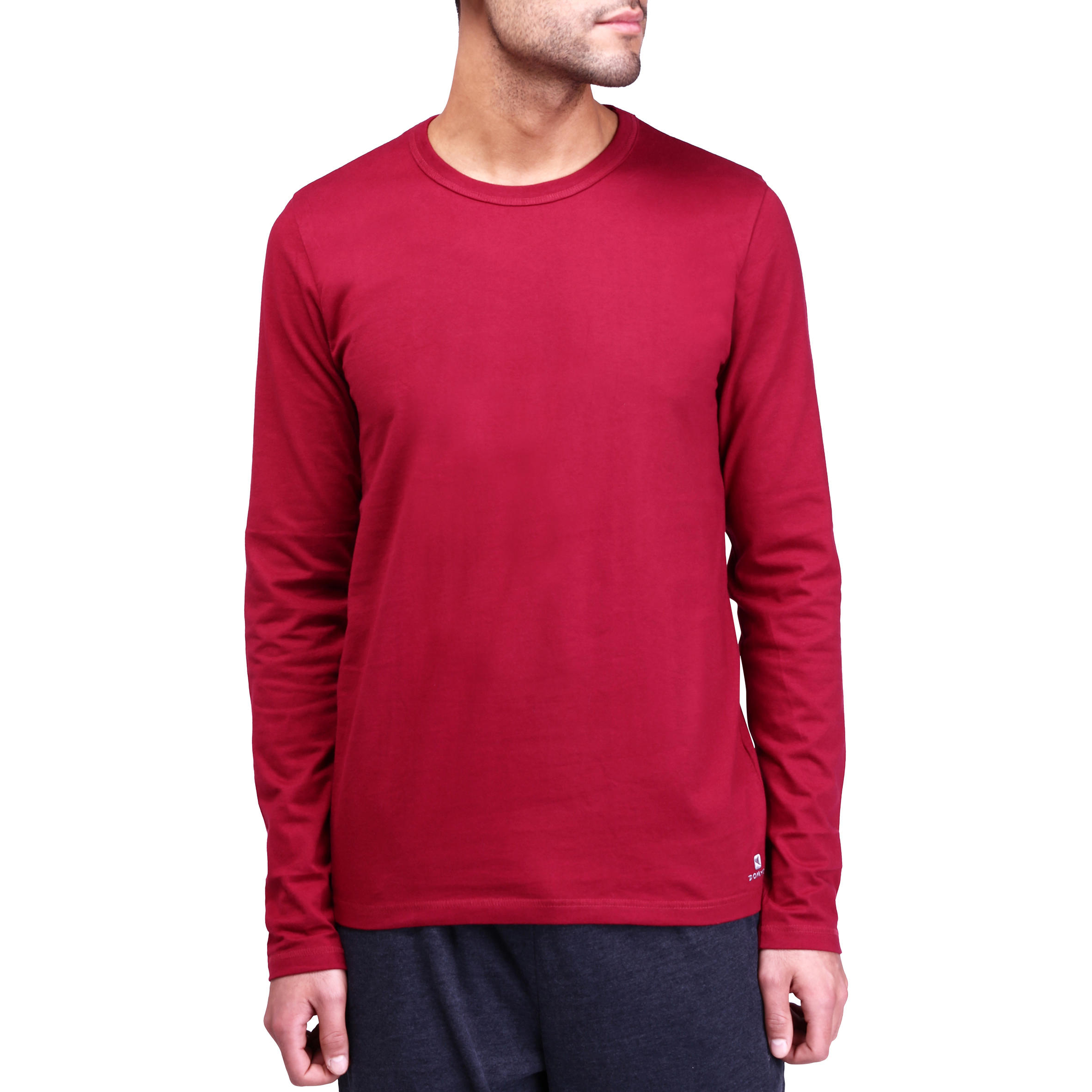 Essential Long-Sleeved Cotton Fitness T-Shirt - Burgundy 2/11