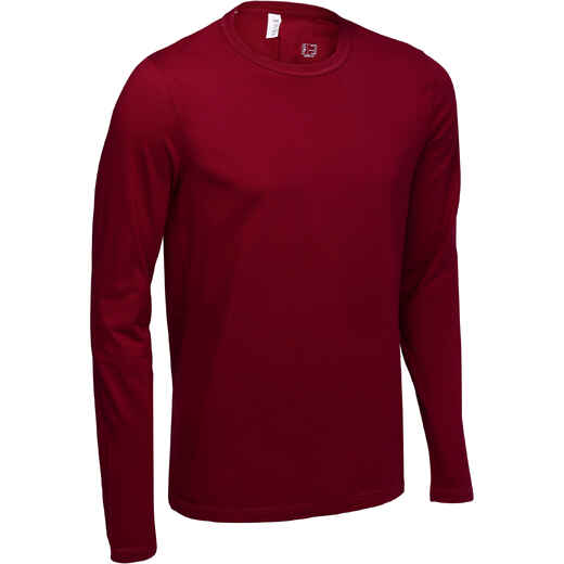 
      Essential Long-Sleeved Cotton Fitness T-Shirt - Burgundy
  