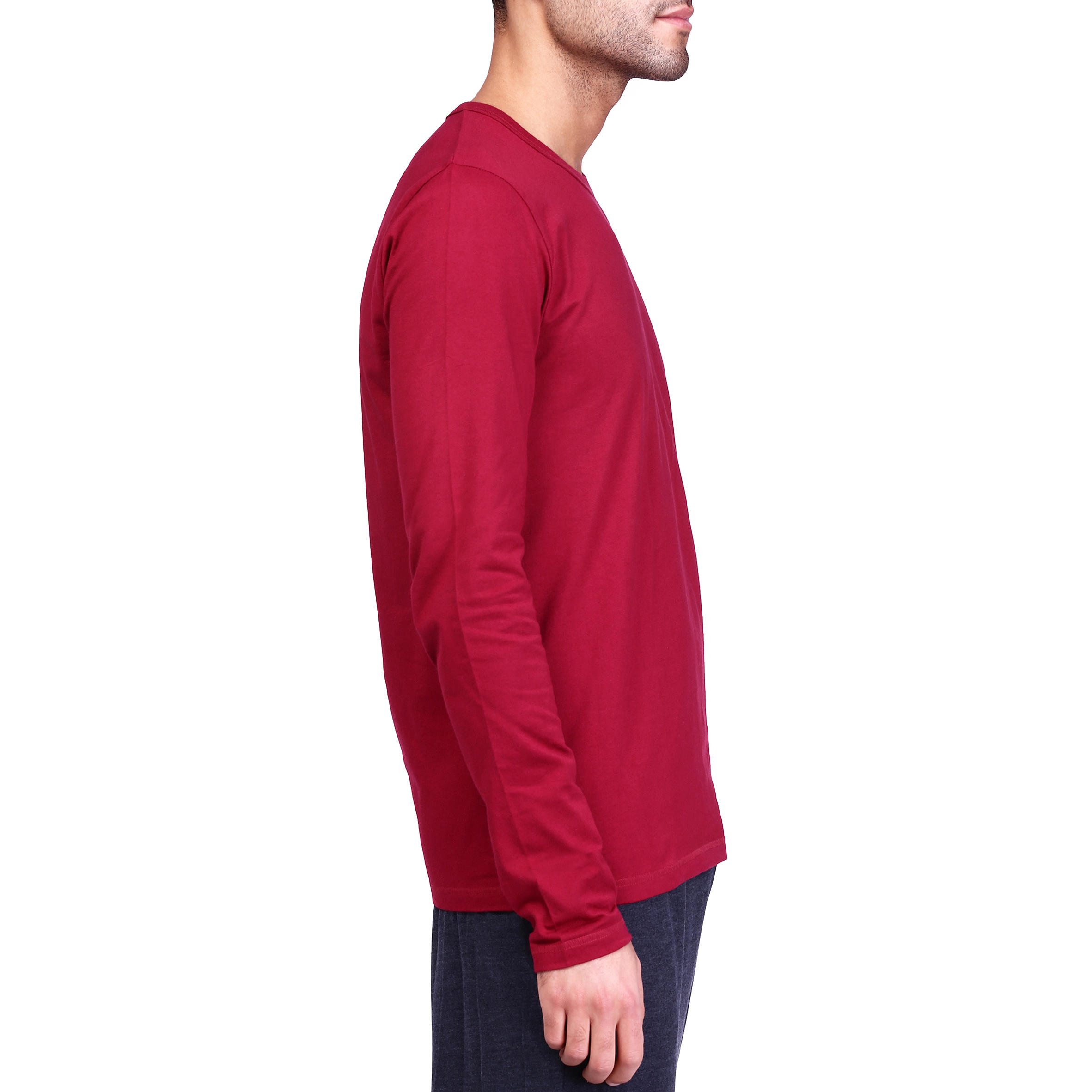 Essential Long-Sleeved Cotton Fitness T-Shirt - Burgundy 3/11