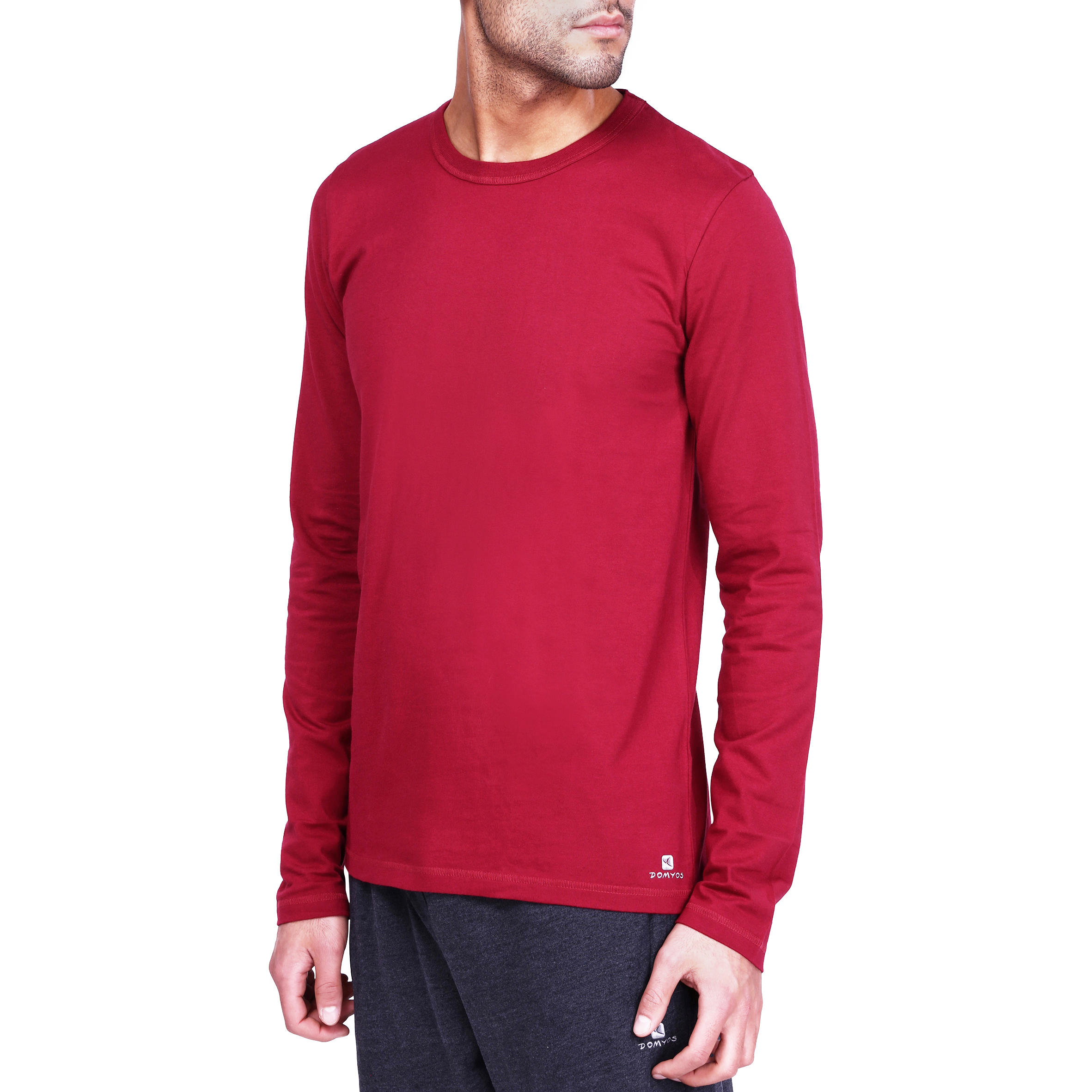 Essential Long-Sleeved Cotton Fitness T-Shirt - Burgundy 5/11