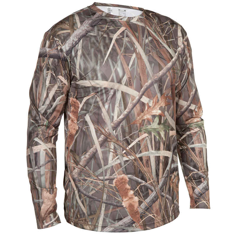 STEPPE 300 LONG SLEEVE HUNTING T-SHIRT - WETLANDS CAMOUFLAGE - Decathlon