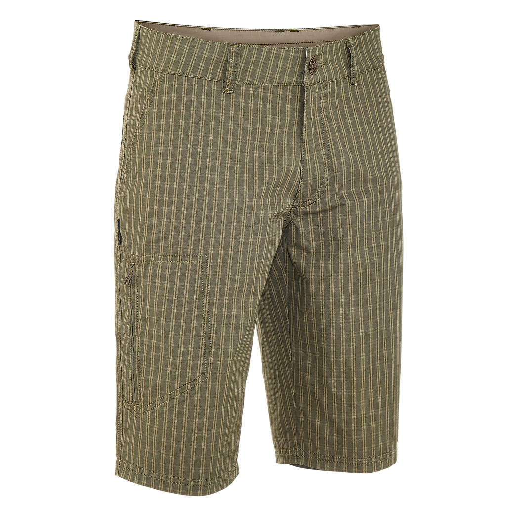 Men's arpenaz 100 hiking shorts khaki cheque