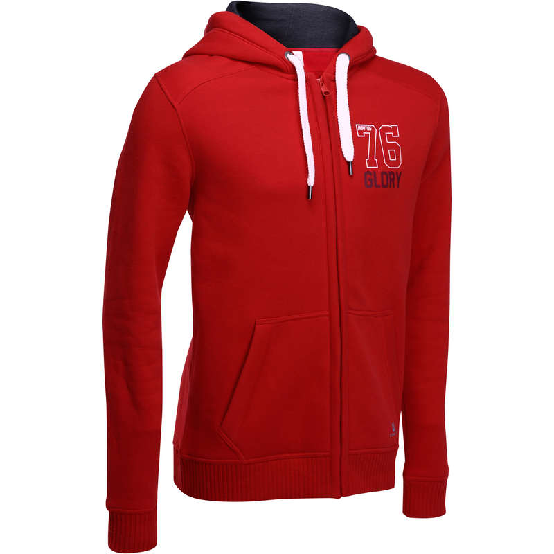 DOMYOS Bodybuilding Hooded Print Jacket Red Decathlon