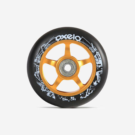 Hjul sparkcykel freestyle guld hjulnav i aluminium svart PU 100 mm