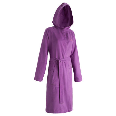 Women's ultra compact microfibre bathrobe with hood and belt - Purple