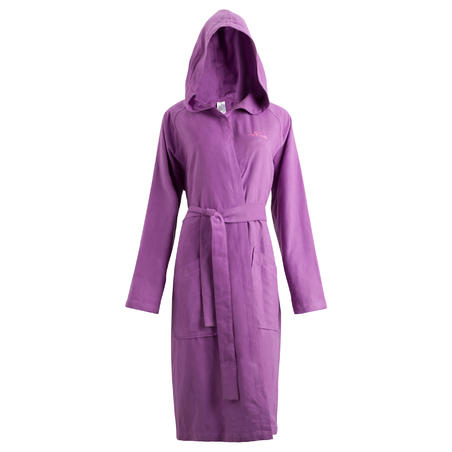 Women's ultra compact microfibre bathrobe with hood and belt - Purple