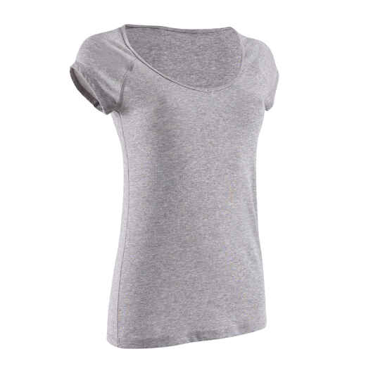 
      500 Women's Slim-Fit Pilates & Gentle Gym T-Shirt - Mottled Grey
  