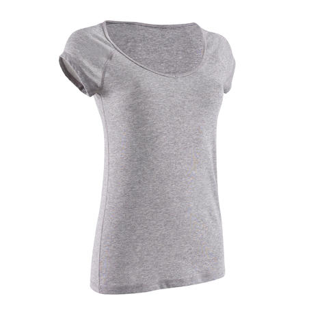 T-Shirt 500 slim Pilates Gym douce femme gris chiné - Decathlon
