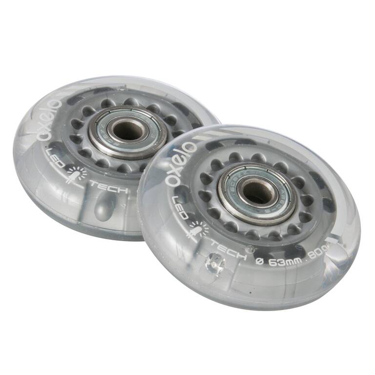 Set of 2 Light-Up 63 mm 80A Inline Skate Wheels + Bearings