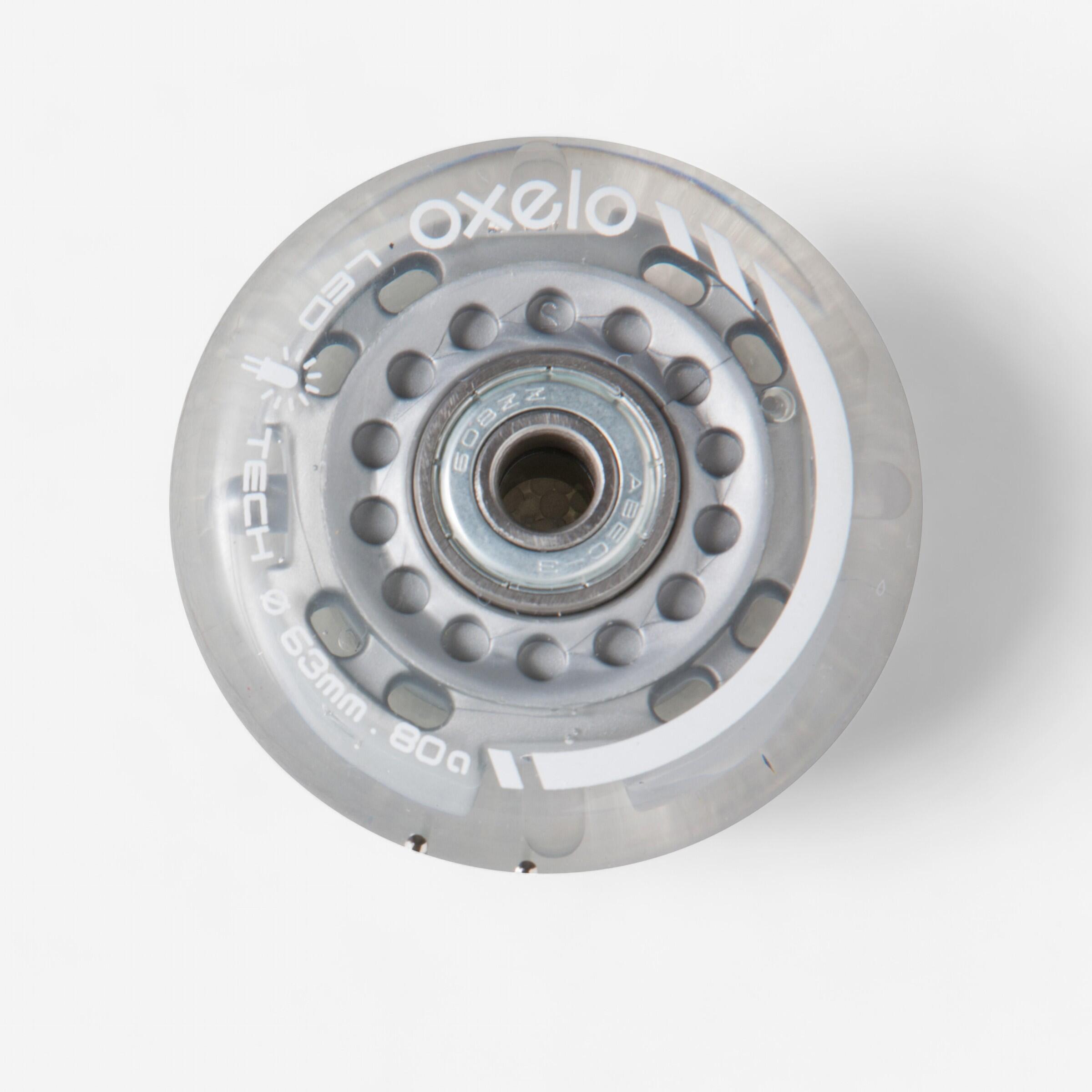 OXELO Set of 2 Light-Up 63 mm 80A Inline Skate Wheels + Bearings