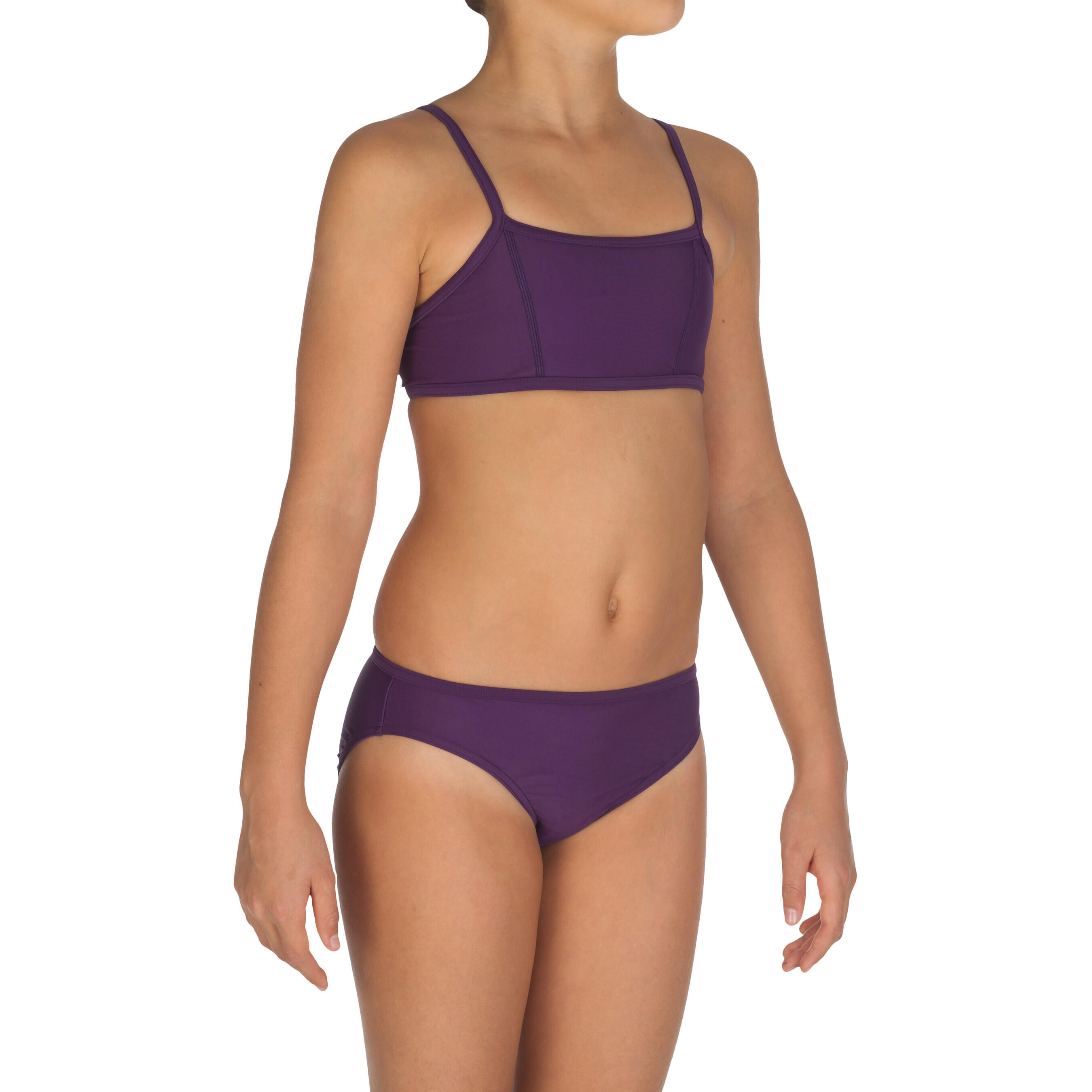 OLAIAN Girls' Two-Piece Crop Top Swimsuit - Purple