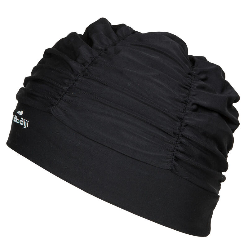 Gorro natación tela negro para cabello voluminoso