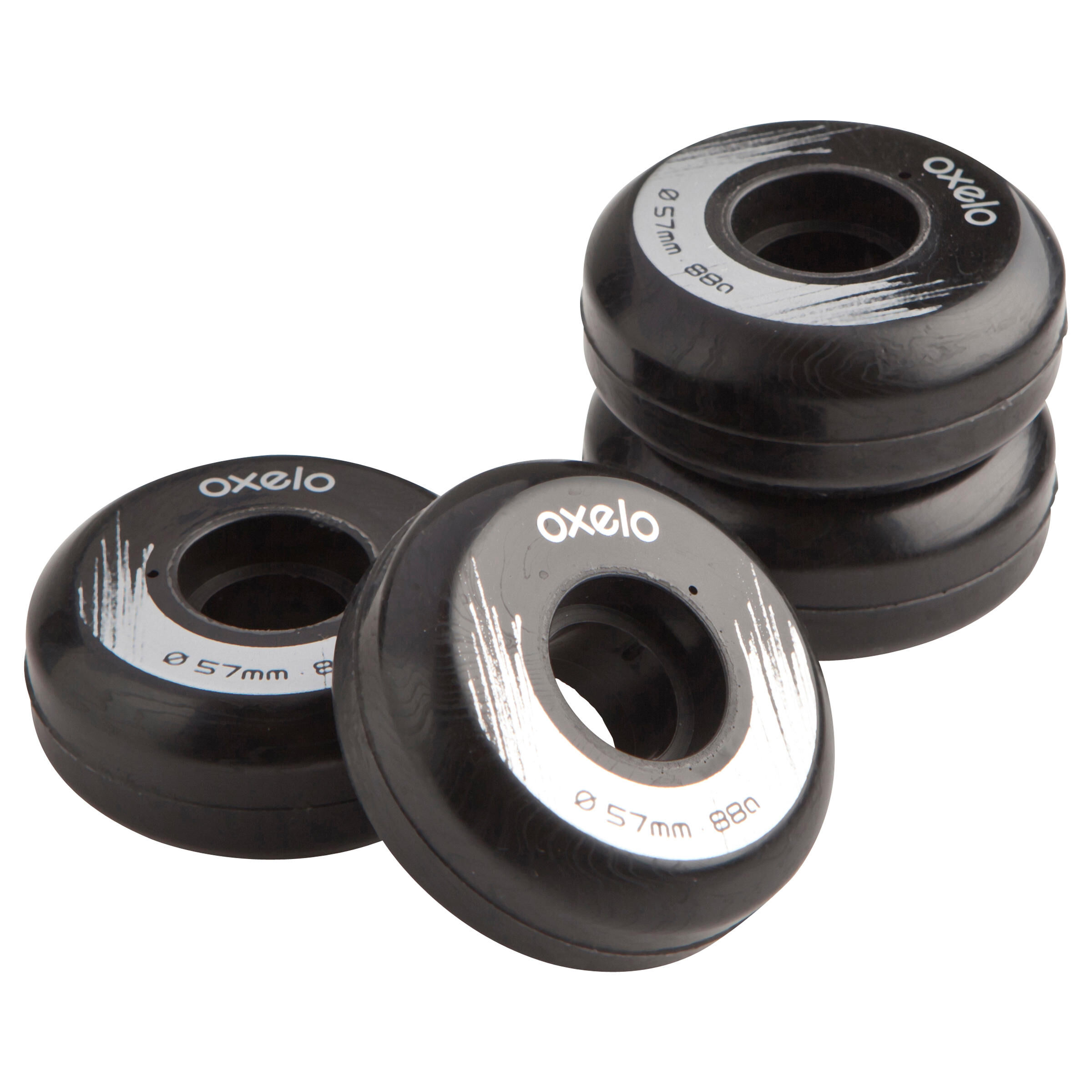 OXELO Street 57mm 88A Inline Skate Wheels 4-Pack - Black